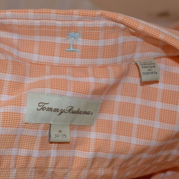 Tommy Bahama  Button Down Button Down Shirt Plaid Orange & White Size: 16 34-35 - Picture 3 of 3